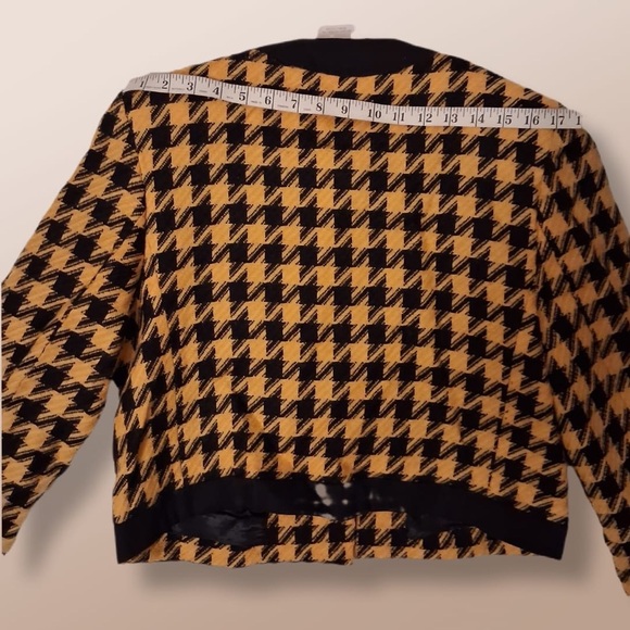 HARVÉ BERNARD Vintage Tweed Houndstooth Blazer Jacket - Black and Yellow Size 12 - Picture 10 of 10